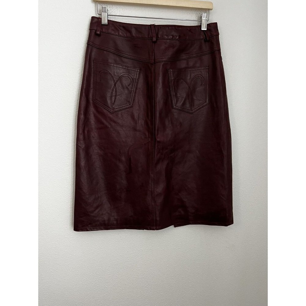 Steve Madden Leather Skirt Maroon Red Slit Long MIDI Y2K Size Large L Pockets